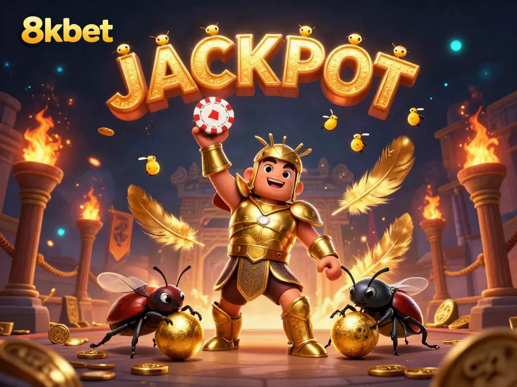 Experience thrilling wins at 8xbet casino with victorious characters celebrating a jackpot.